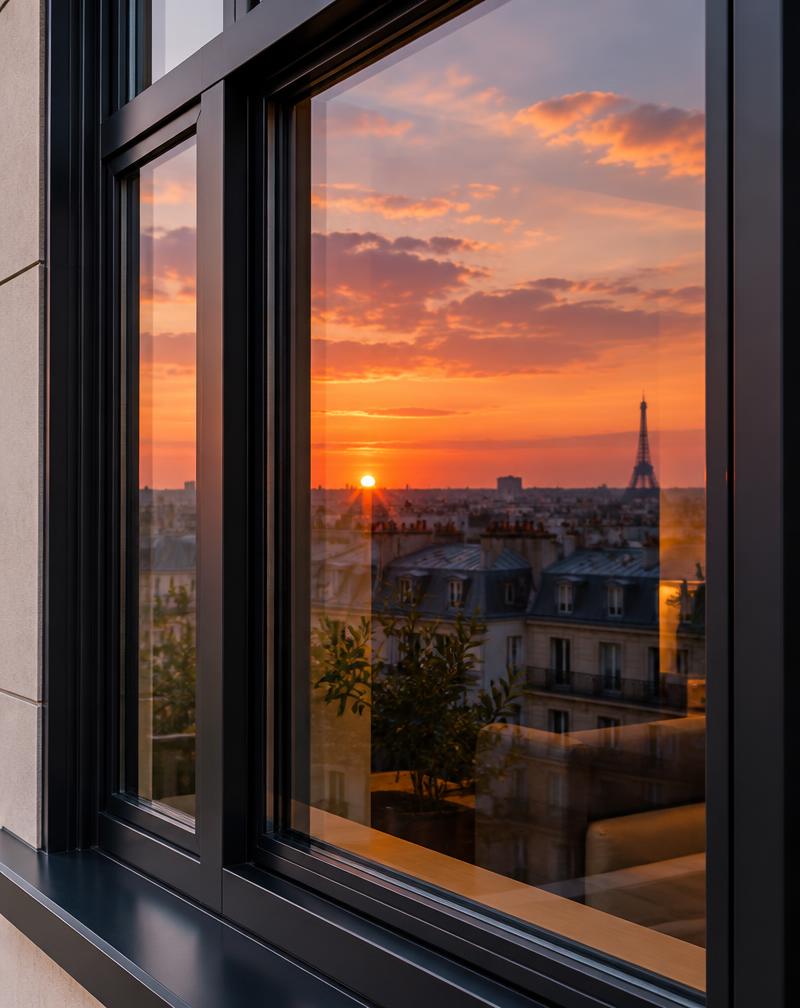 Détail d'une fenêtre aluminium à Paris