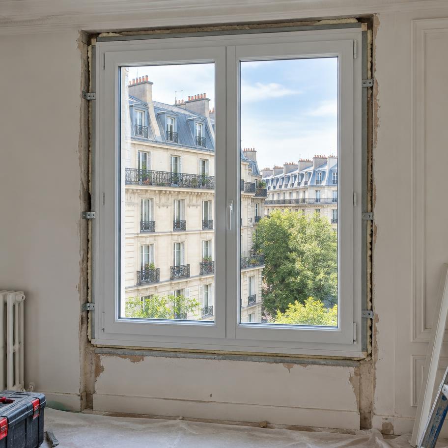 Fenêtre PVC en cours de remplacement dans un appartement parisien
